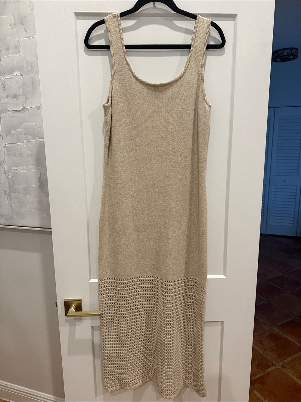 Universal Thread Beige Knit Maxi Dress with Crochet Hem